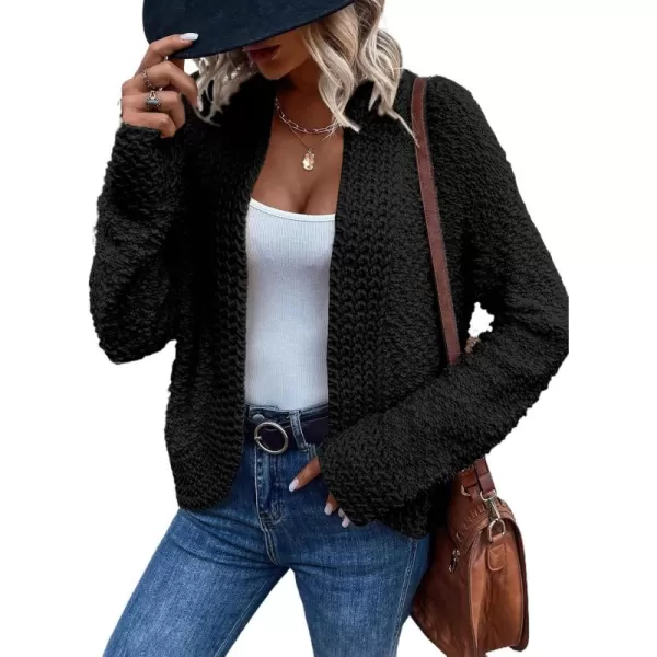 Sidefeel Womens Cardigans Sweaters Casual Long Sleeve Open Front Chunky Knit Coats 2024 Fall FashionBlack