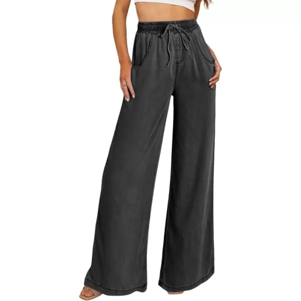 Sidefeel Womens High Waisted Wide Leg Jeans 2024 Summer Drawstring Denim PantsBlack