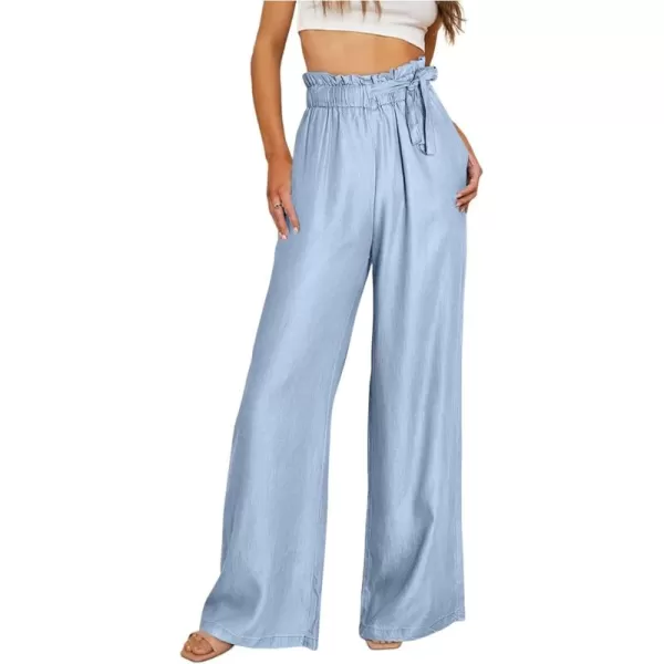 Sidefeel Womens High Waisted Wide Leg Jeans 2024 Summer Drawstring Denim PantsH Sky Blue