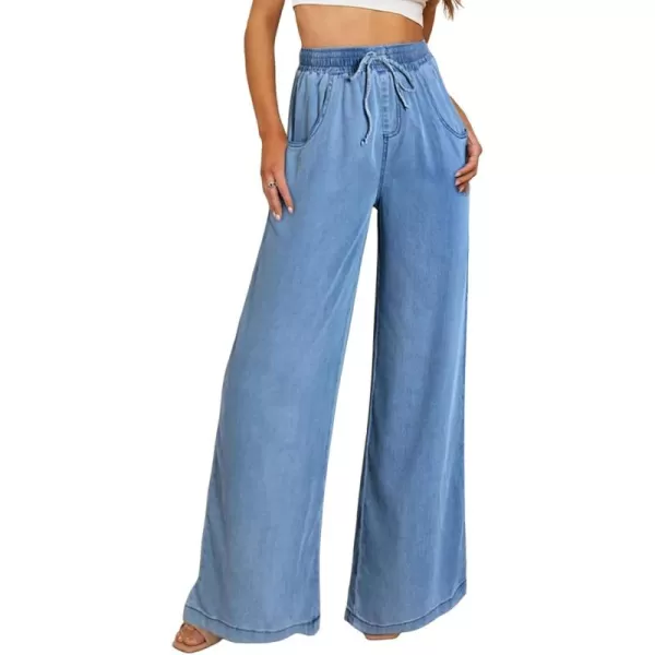 Sidefeel Womens High Waisted Wide Leg Jeans 2024 Summer Drawstring Denim PantsLight Blue