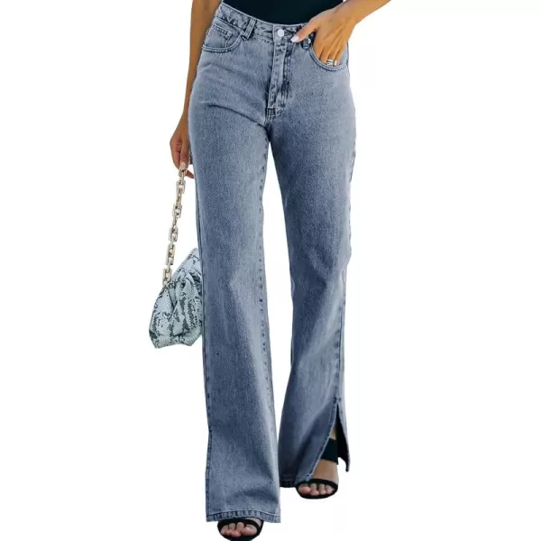 Sidefeel Womens Ripped High Waisted Flared Jeans Wide Leg Destroyed Denim PantsA Blue