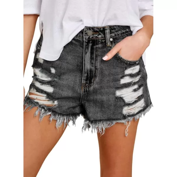 Sidefeel Womens Ripped Jean Shorts Mid Rise Summer Denim PantsA3 Black