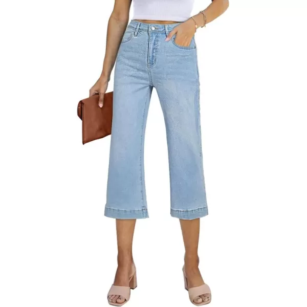 Sidefeel Womens Wide Leg Jeans High Waisted Stretchy Capri Pants104 Light Blue