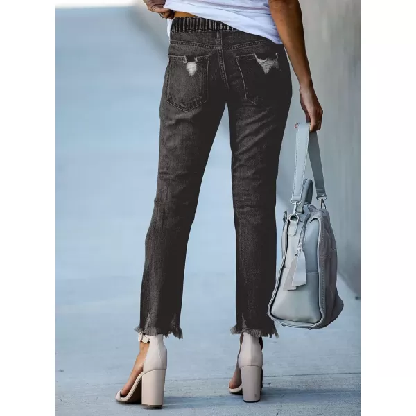 Sidefeel Womens Cargo Jeans High Waisted Ripped Denim Joggers Elastic Drawstring Waist Pants Pull On TrousersY1 Black
