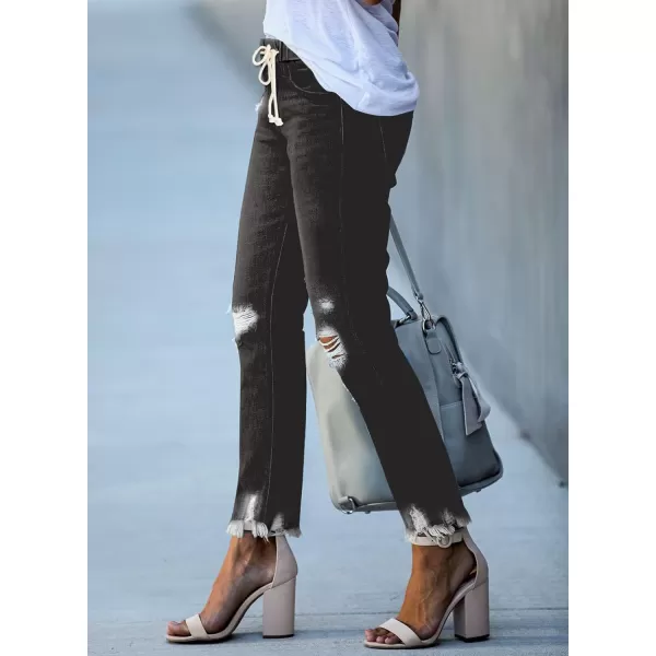 Sidefeel Womens Cargo Jeans High Waisted Ripped Denim Joggers Elastic Drawstring Waist Pants Pull On TrousersY1 Black