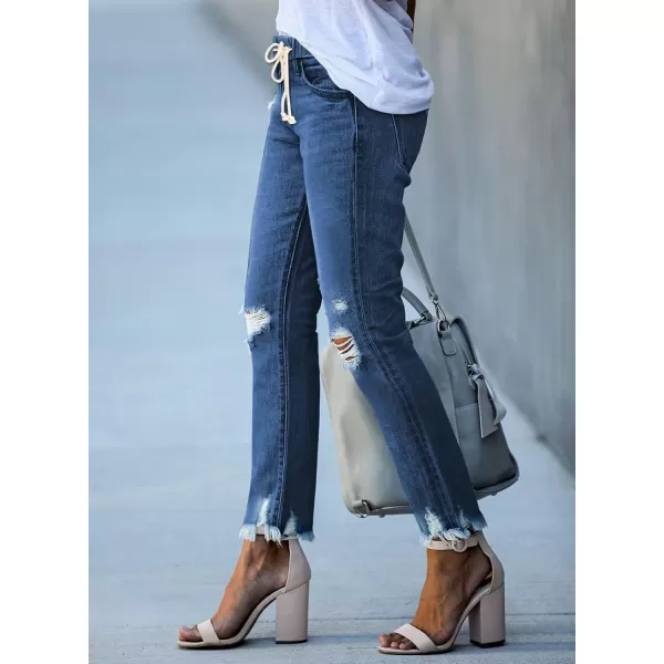 Sidefeel Womens Cargo Jeans High Waisted Ripped Denim Joggers Elastic Drawstring Waist Pants Pull On TrousersY1 Blue