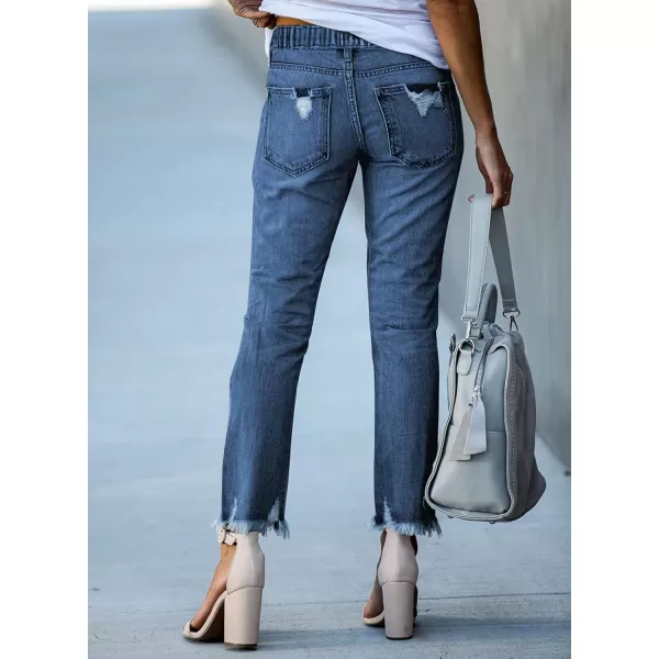 Sidefeel Womens Cargo Jeans High Waisted Ripped Denim Joggers Elastic Drawstring Waist Pants Pull On TrousersY1 Blue