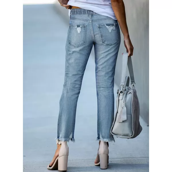 Sidefeel Womens Cargo Jeans High Waisted Ripped Denim Joggers Elastic Drawstring Waist Pants Pull On TrousersY1 Sky Blue
