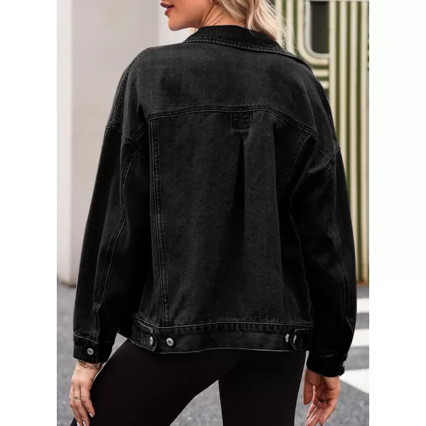 Sidefeel Womens Denim Jean Jackets Casual Long Sleeve 2024 Fall Outfits Oversized Jean Coat with PocketsBlack