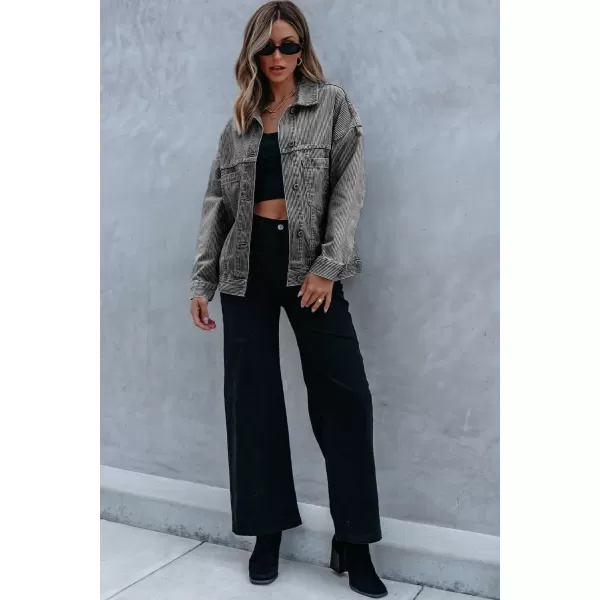 Sidefeel Womens Denim Jean Jackets Casual Long Sleeve 2024 Fall Outfits Oversized Jean Coat with PocketsBlack Stripe