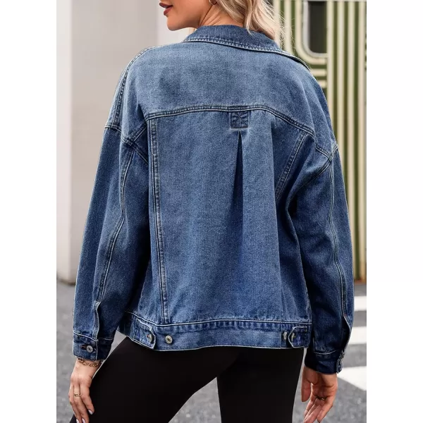 Sidefeel Womens Denim Jean Jackets Casual Long Sleeve 2024 Fall Outfits Oversized Jean Coat with PocketsDark Blue