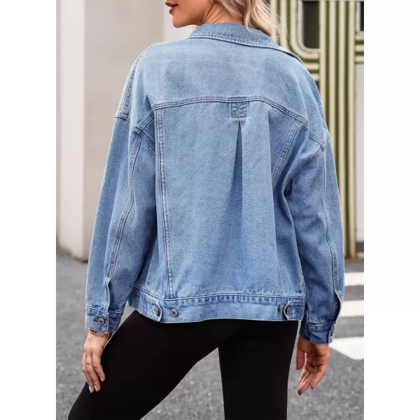 Sidefeel Womens Denim Jean Jackets Casual Long Sleeve 2024 Fall Outfits Oversized Jean Coat with PocketsLight Blue