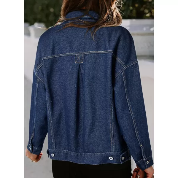 Sidefeel Womens Denim Jean Jackets Casual Long Sleeve 2024 Fall Outfits Oversized Jean Coat with PocketsNavy Blue