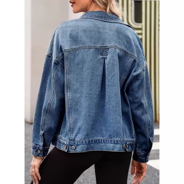 Sidefeel Womens Denim Jean Jackets Casual Long Sleeve 2024 Fall Outfits Oversized Jean Coat with PocketsSky Blue