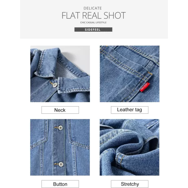Sidefeel Womens Denim Jean Jackets Casual Long Sleeve 2024 Fall Outfits Oversized Jean Coat with PocketsSky Blue