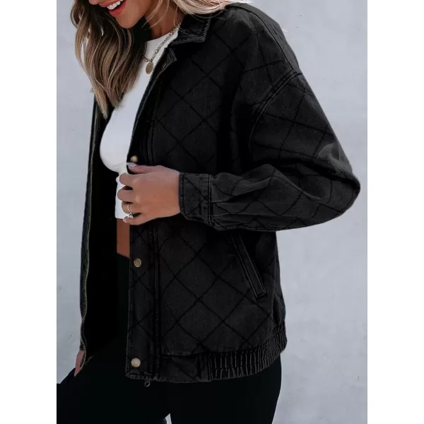 Sidefeel Womens Denim Jeans Jacket Long Sleeve Overszied Jean Coat Boyfriend Fall Outfit 2024 TrendyBlack