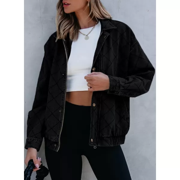 Sidefeel Womens Denim Jeans Jacket Long Sleeve Overszied Jean Coat Boyfriend Fall Outfit 2024 TrendyBlack