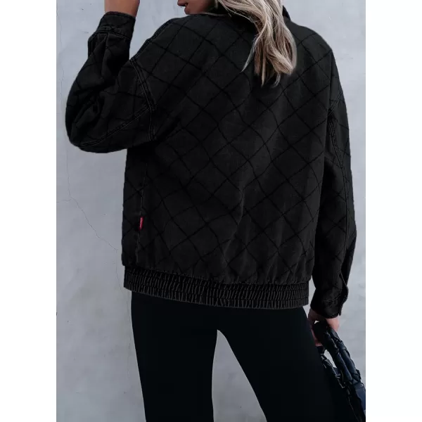 Sidefeel Womens Denim Jeans Jacket Long Sleeve Overszied Jean Coat Boyfriend Fall Outfit 2024 TrendyBlack