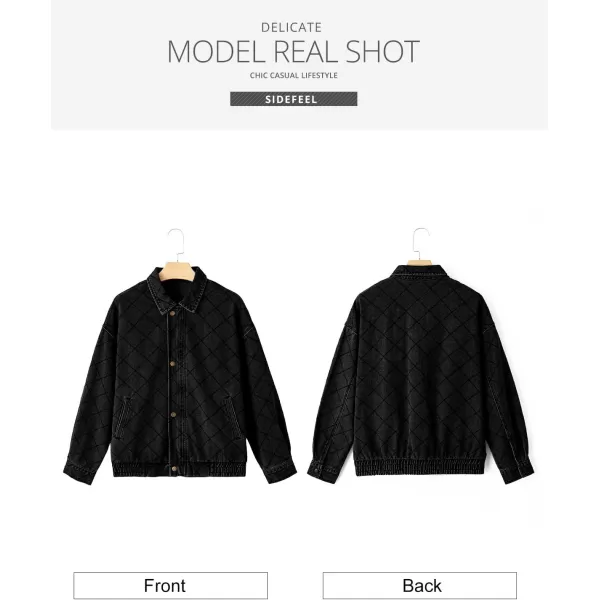 Sidefeel Womens Denim Jeans Jacket Long Sleeve Overszied Jean Coat Boyfriend Fall Outfit 2024 TrendyBlack
