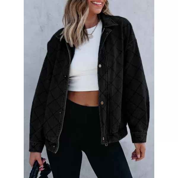 Sidefeel Womens Denim Jeans Jacket Long Sleeve Overszied Jean Coat Boyfriend Fall Outfit 2024 TrendyBlack