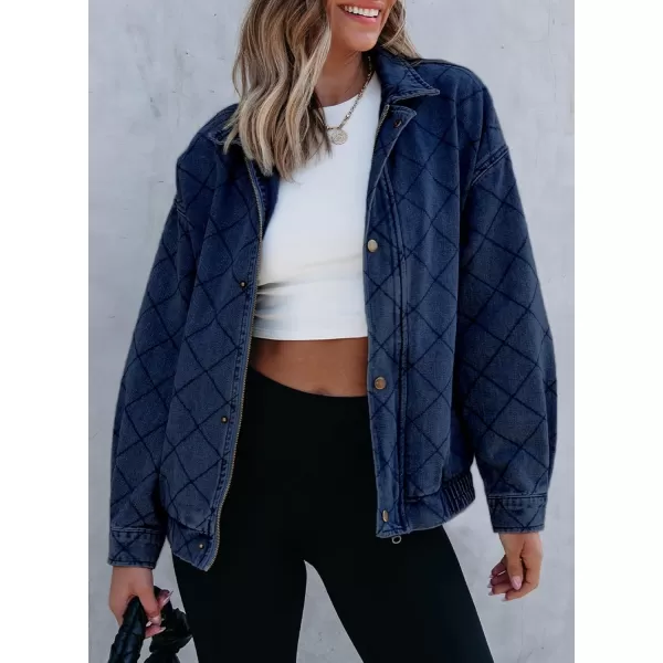 Sidefeel Womens Denim Jeans Jacket Long Sleeve Overszied Jean Coat Boyfriend Fall Outfit 2024 TrendyDark Blue