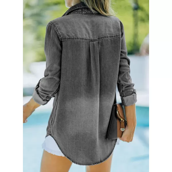 Sidefeel Womens Denim Tops Long Sleeve Shacket Jackets Button Down Collared Jean Shirt Medium Black