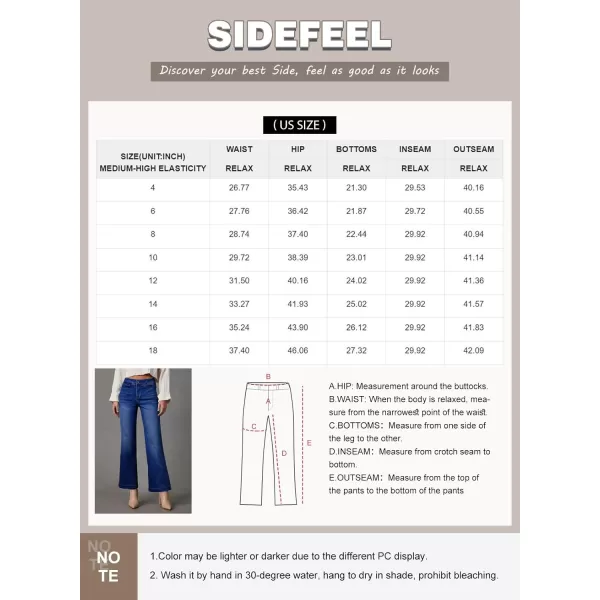 Sidefeel Womens High Waist Flare Jeans Baggy Stretchy Wide Leg Denim PantsDark Blue