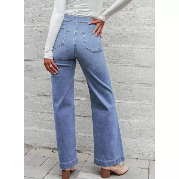 Sidefeel Womens High Waist Flare Jeans Baggy Stretchy Wide Leg Denim PantsIceland Blue