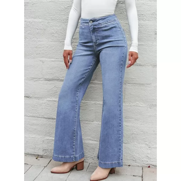 Sidefeel Womens High Waist Flare Jeans Baggy Stretchy Wide Leg Denim PantsIceland Blue