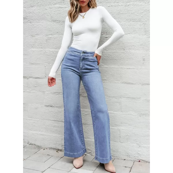 Sidefeel Womens High Waist Flare Jeans Baggy Stretchy Wide Leg Denim PantsIceland Blue