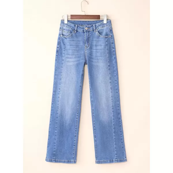 Sidefeel Womens High Waist Straight Leg Jeans Stretch Ankle Bootcut Jeans with PocketsIceland Blue