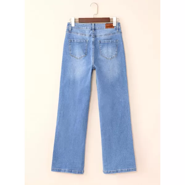 Sidefeel Womens High Waist Straight Leg Jeans Stretch Ankle Bootcut Jeans with PocketsIceland Blue