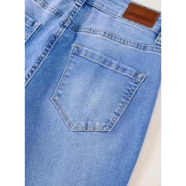 Sidefeel Womens High Waist Straight Leg Jeans Stretch Ankle Bootcut Jeans with PocketsIceland Blue
