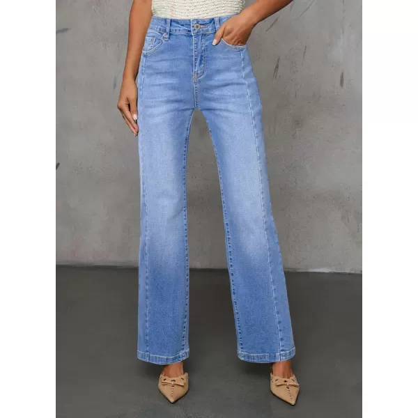 Sidefeel Womens High Waist Straight Leg Jeans Stretch Ankle Bootcut Jeans with PocketsIceland Blue