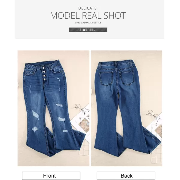 Sidefeel Womens High Waisted Bell Bottom Bootcut Jeans Flared Wide Leg Denim PantsBlue