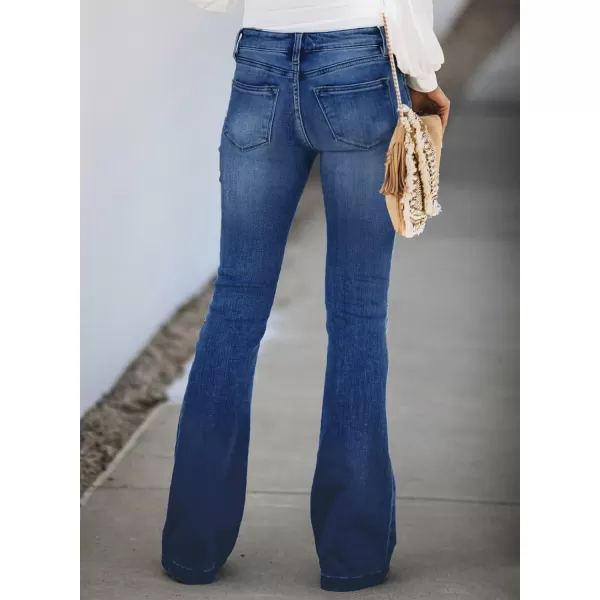 Sidefeel Womens High Waisted Bell Bottom Bootcut Jeans Flared Wide Leg Denim PantsBlue