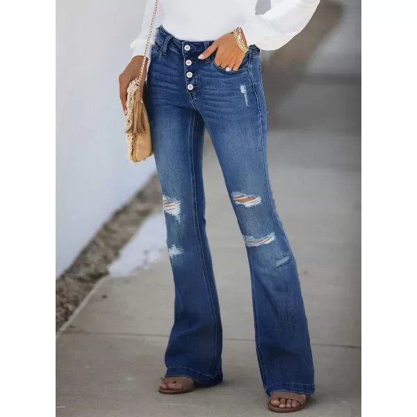 Sidefeel Womens High Waisted Bell Bottom Bootcut Jeans Flared Wide Leg Denim PantsBlue