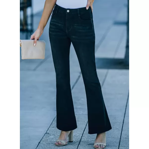 Sidefeel Womens High Waisted Bell Bottom Bootcut Jeans Flared Wide Leg Denim PantsD Black