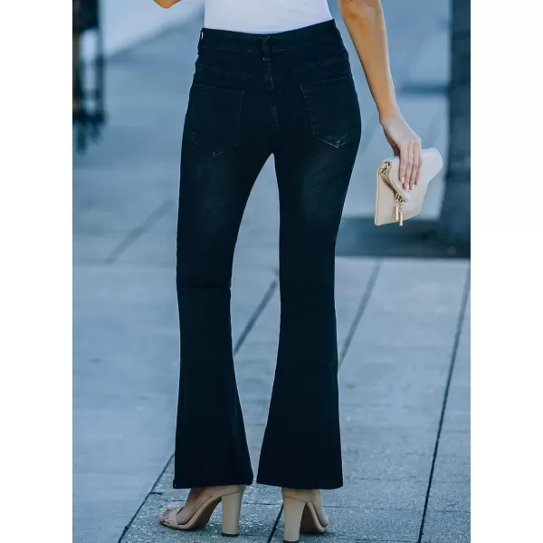 Sidefeel Womens High Waisted Bell Bottom Bootcut Jeans Flared Wide Leg Denim PantsD Black