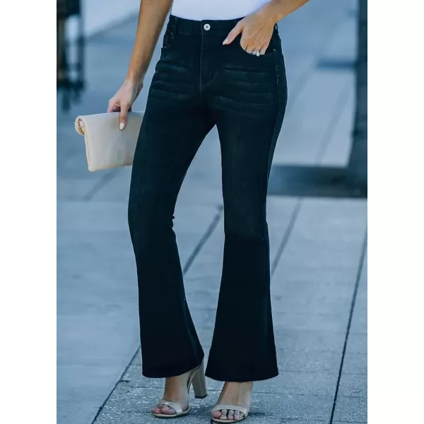 Sidefeel Womens High Waisted Bell Bottom Bootcut Jeans Flared Wide Leg Denim PantsD Black