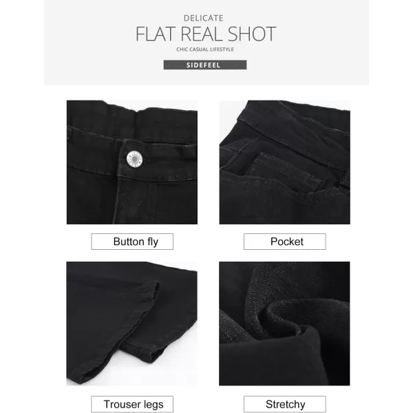 Sidefeel Womens High Waisted Bell Bottom Bootcut Jeans Flared Wide Leg Denim PantsD Black