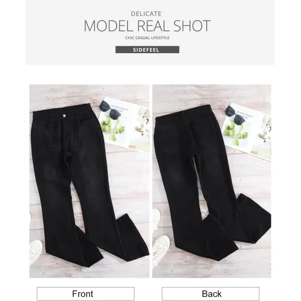 Sidefeel Womens High Waisted Bell Bottom Bootcut Jeans Flared Wide Leg Denim PantsD Black