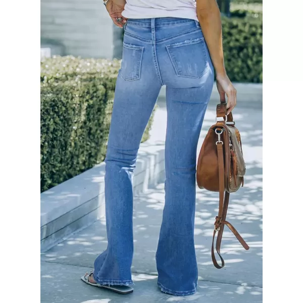 Sidefeel Womens High Waisted Bell Bottom Bootcut Jeans Flared Wide Leg Denim PantsD Light Blue