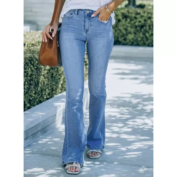 Sidefeel Womens High Waisted Bell Bottom Bootcut Jeans Flared Wide Leg Denim PantsD Light Blue