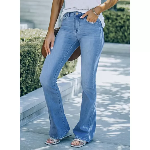 Sidefeel Womens High Waisted Bell Bottom Bootcut Jeans Flared Wide Leg Denim PantsD Light Blue