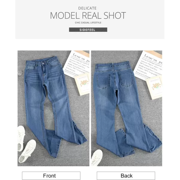 Sidefeel Womens High Waisted Bell Bottom Bootcut Jeans Flared Wide Leg Denim PantsD Light Blue
