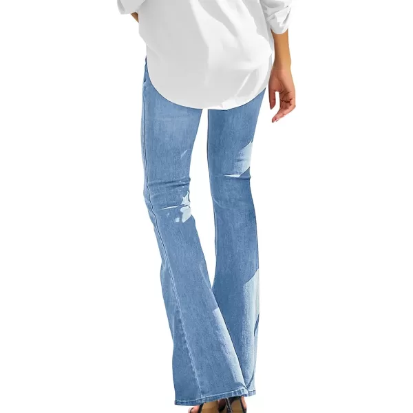 Sidefeel Womens High Waisted Bell Bottom Bootcut Jeans Flared Wide Leg Denim PantsIceland Blue