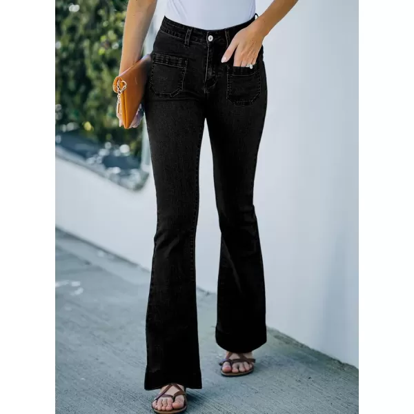 Sidefeel Womens High Waisted Jeans Stretchy Wide Leg Casual Flare Bell Bottom 2024 Fashion Denim PantsBlack