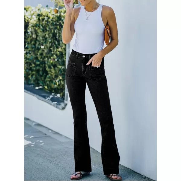 Sidefeel Womens High Waisted Jeans Stretchy Wide Leg Casual Flare Bell Bottom 2024 Fashion Denim PantsBlack