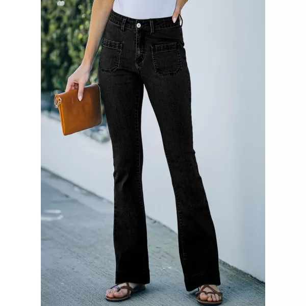 Sidefeel Womens High Waisted Jeans Stretchy Wide Leg Casual Flare Bell Bottom 2024 Fashion Denim PantsBlack